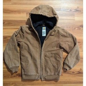Carhartt Vintage Youth XL Women's Small Brown Coat Hood Lined BROKEN ZIPPER